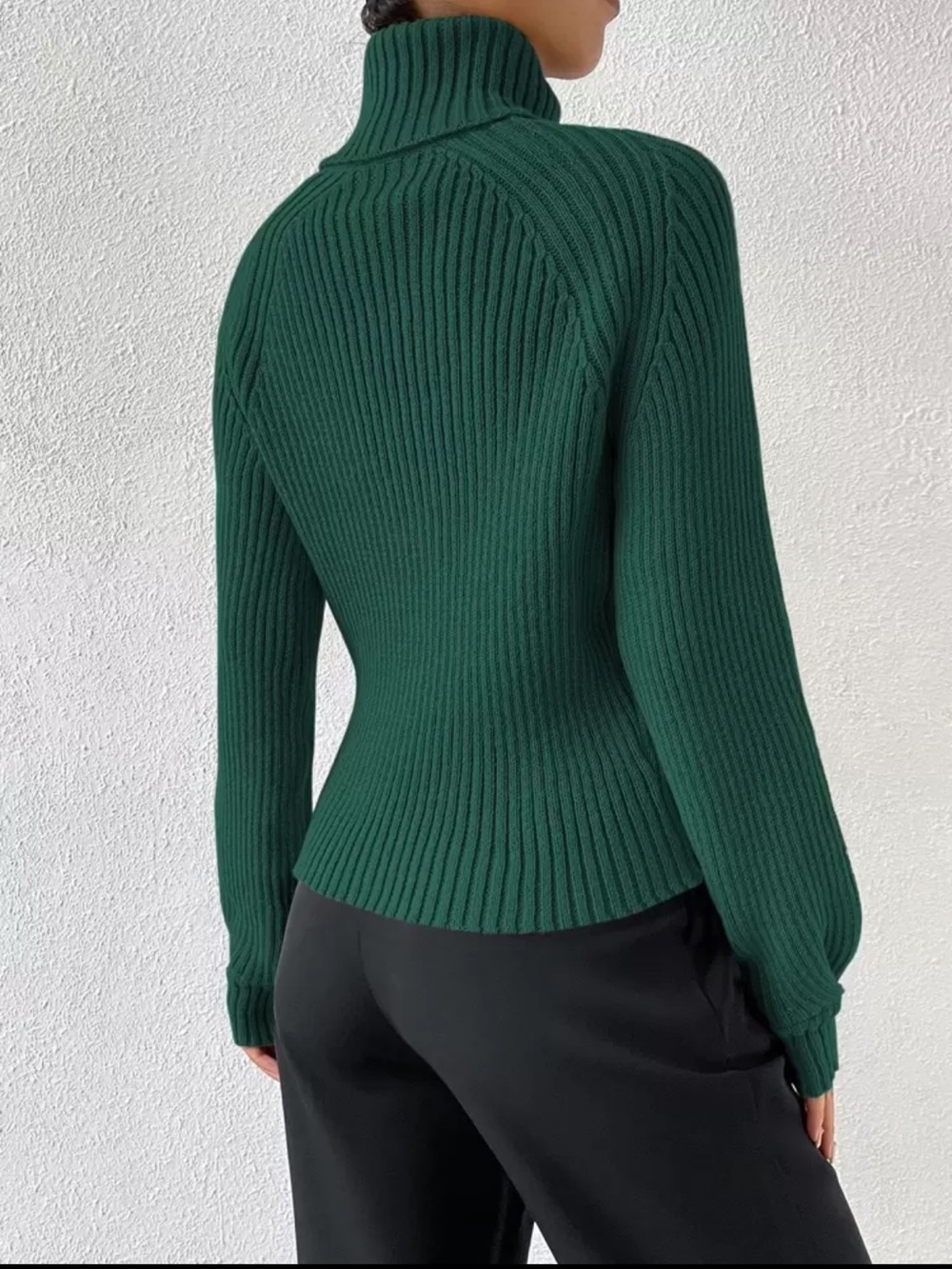High Neck Ribbed Green Sweater - Picture 2 of 6